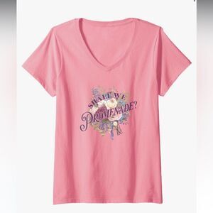 Bridgerton Shall We Promenade V-Neck T-Shirt in Pink size L
